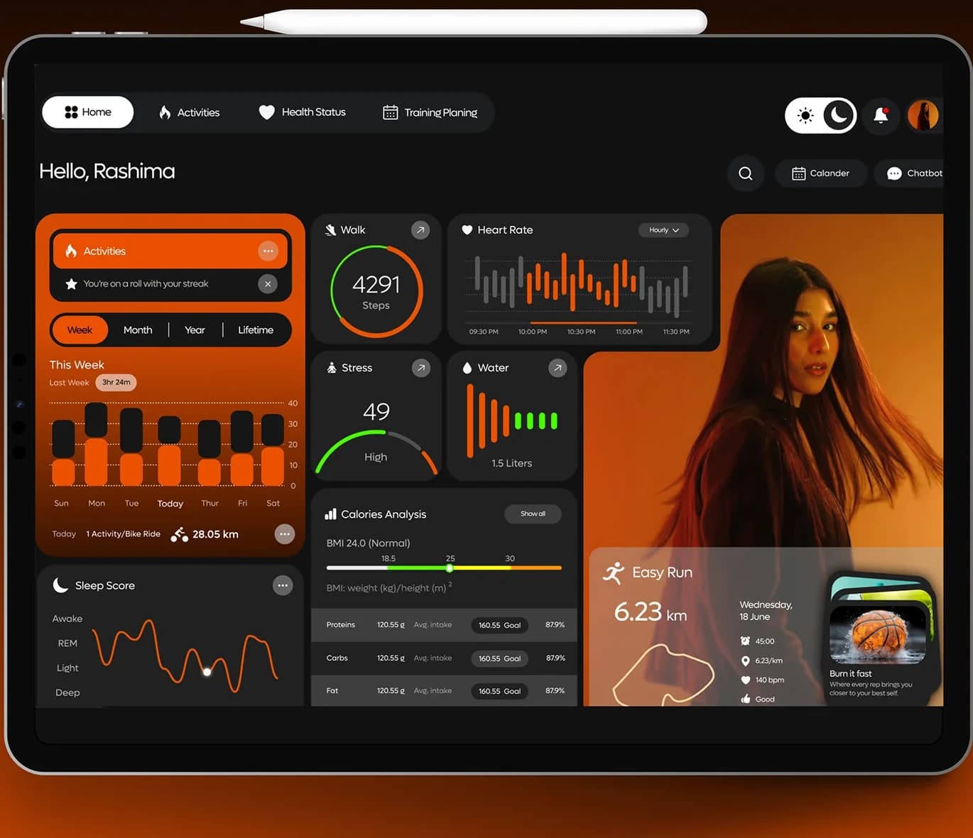 FitOra — Dashboard — dark theme